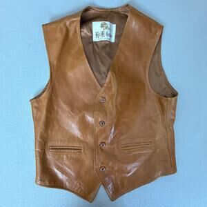 H&H Leather Brown Genuine Leather Vest Made in California Men's Size 40